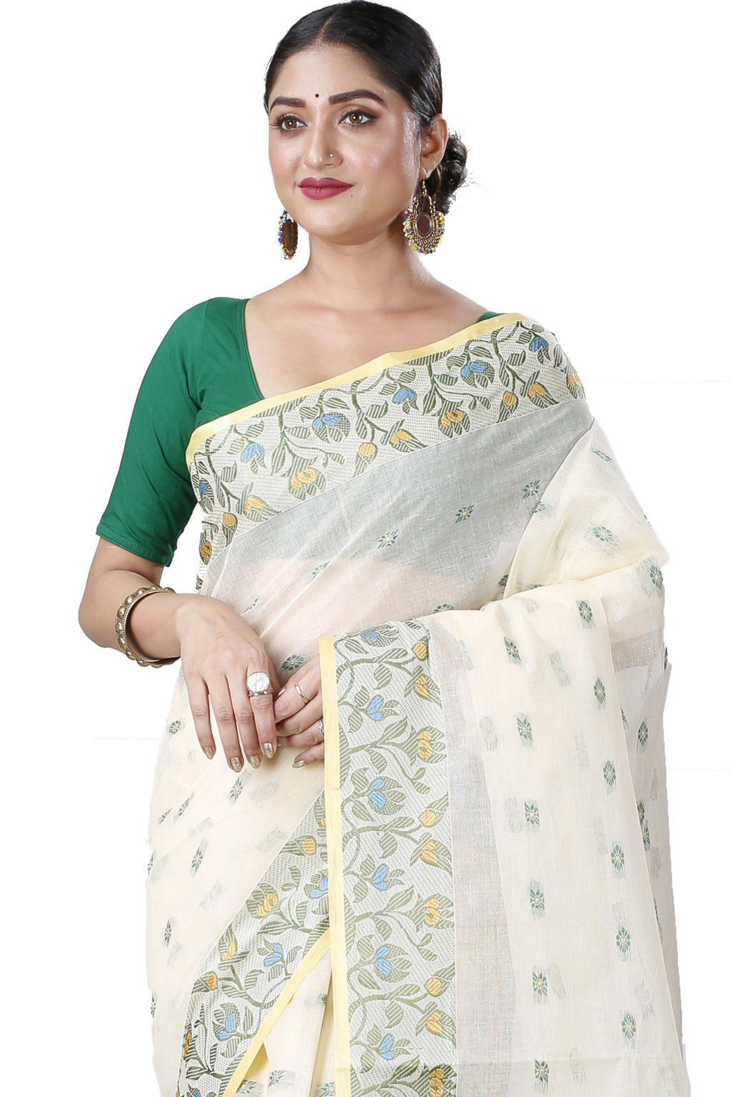 White Pure Cotton Gopika Tant Saree (1056)